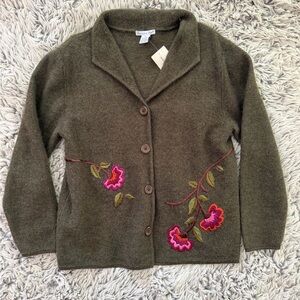 Eagle’s Eye Embroidered Floral Cardigan - 100% Wool